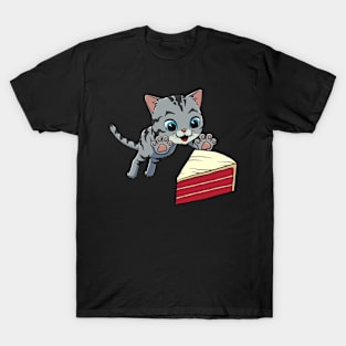 American Shorthair Cat excited to eat Red Velvet Cake T-Shirt